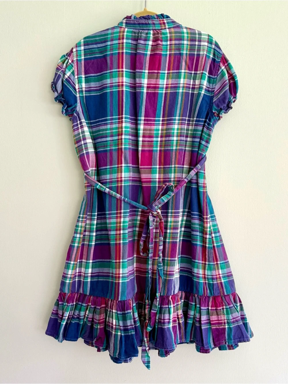 🍇RALPH LAUREN Plaid Puff Sleeve Ruffle Cotton Dress 5T